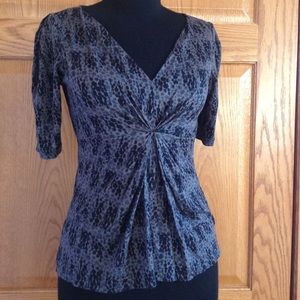 Knit Blouse Top V Neck Short Sleeves Rayon EUC